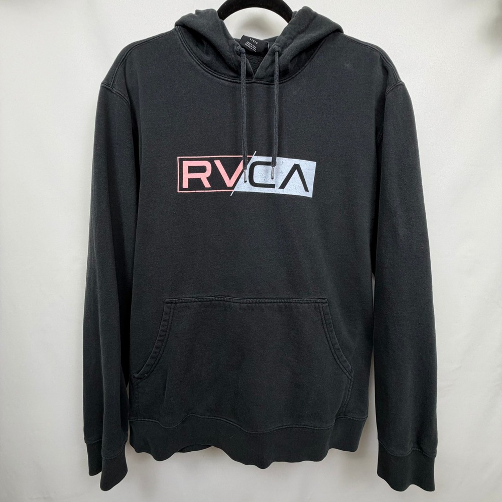 RVCA Mens Graphic Logo Pullover Hoodie Black Size Large Sweatshirt V-310 / 10